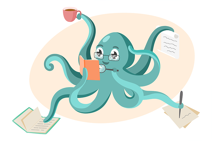 Cartoon octopus reading book
