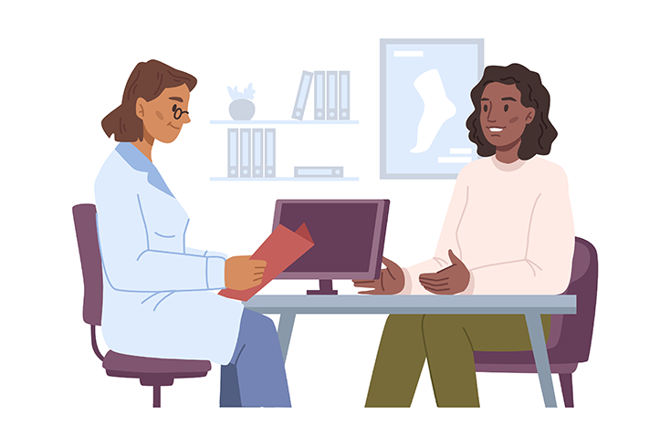 Illustration of person speaking with doctor.