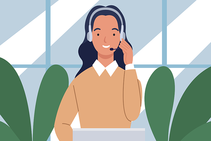 Illustration of a person talking into a headset