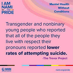 Transngender and nonbinary young people who reported that all of the people wthye live with respect their pronounds reported lower rates of attempting suicide.