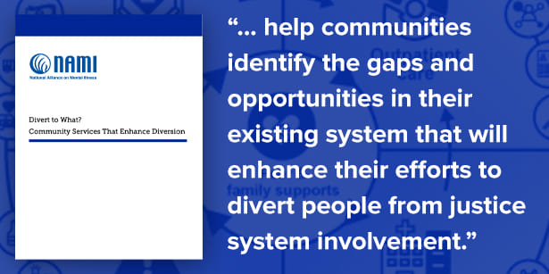Download Divert to What; teaser quote: "...help communities identify the gaps and opportunities in their existing system that will enhance their efforts to divert people from justice system involvement."